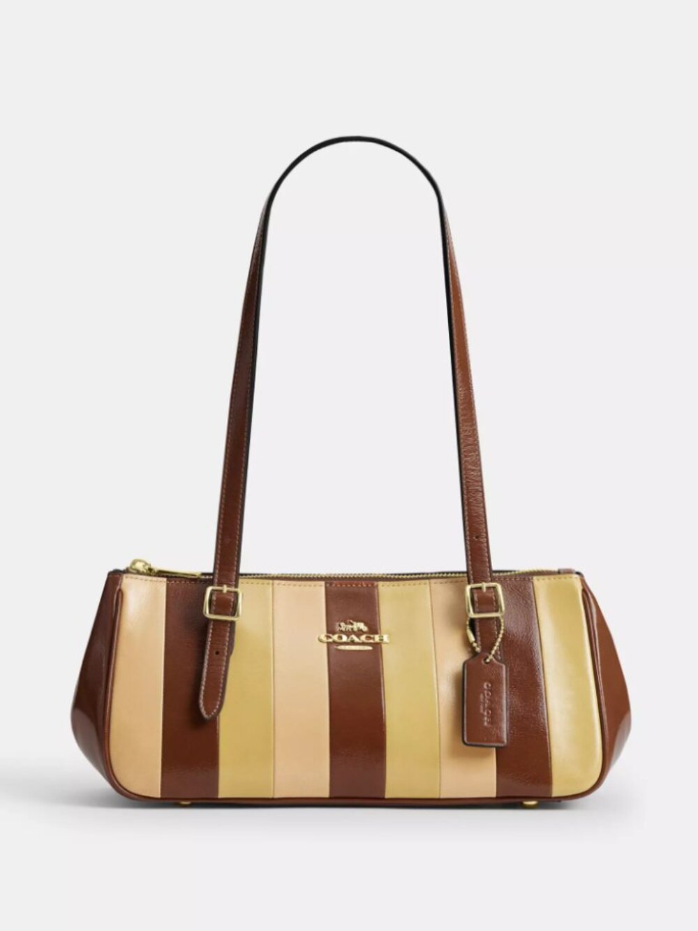 Coach Asher Shoulder Bag With Striped Patchwork CDW40 crinkle leather/Gold/Redwo